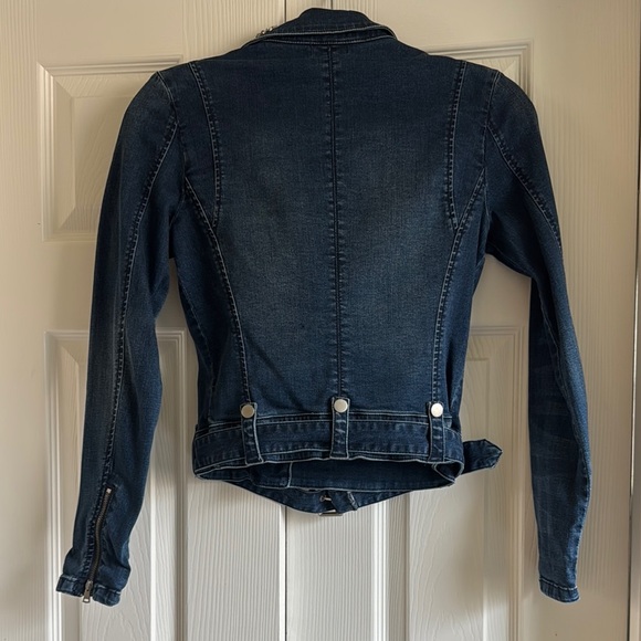 Bebe Blue Denim Moto Jean Jacket with Studded Details - Picture 6 of 8